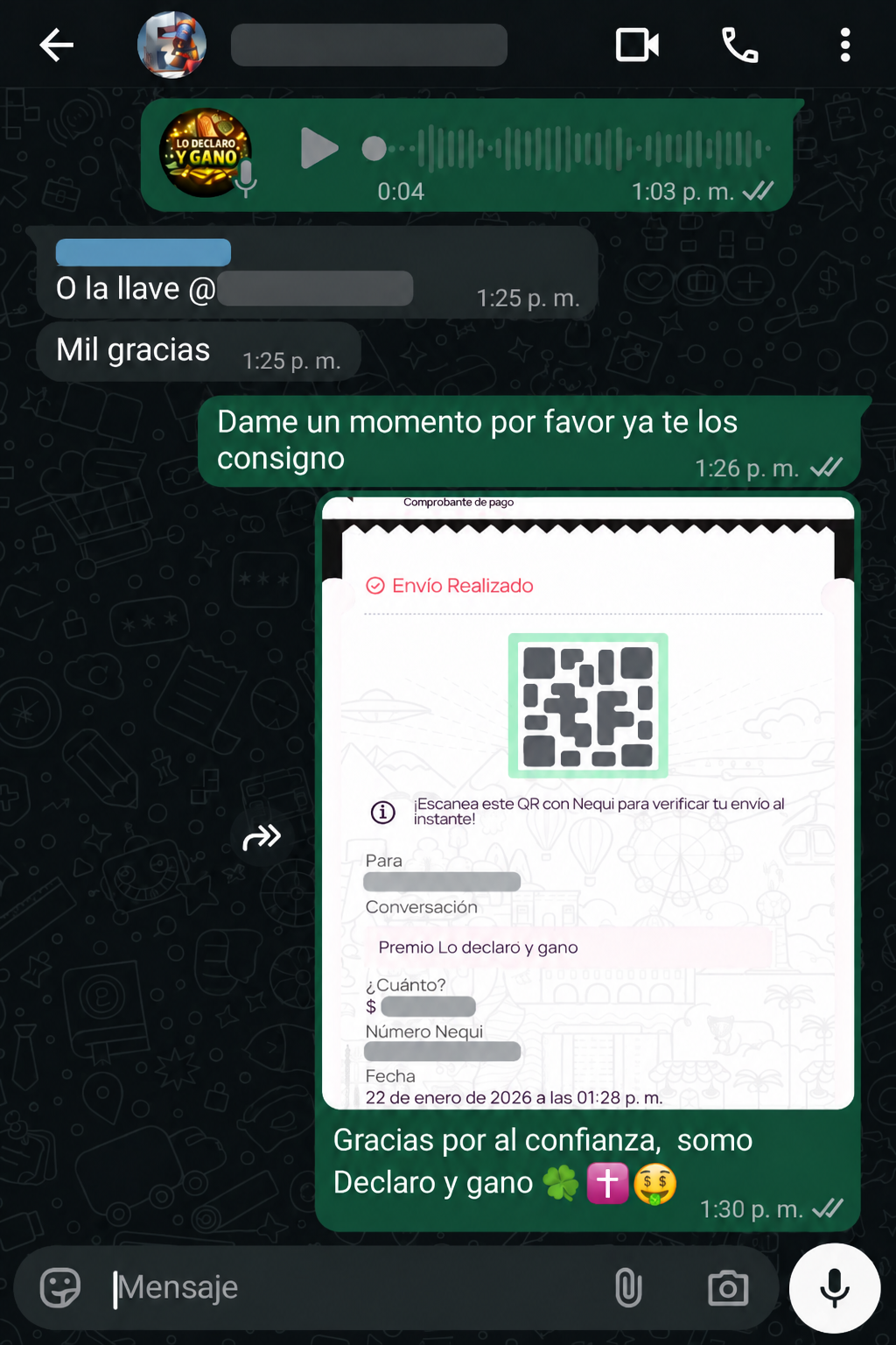 Captura redactada asociada a Ganadora Maria jose V.