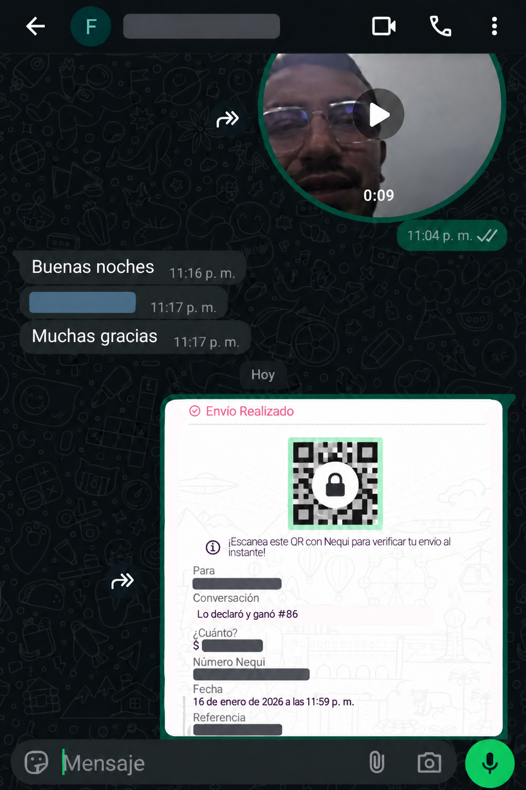 Captura redactada asociada a Ganadora Lucia Gonzalez.